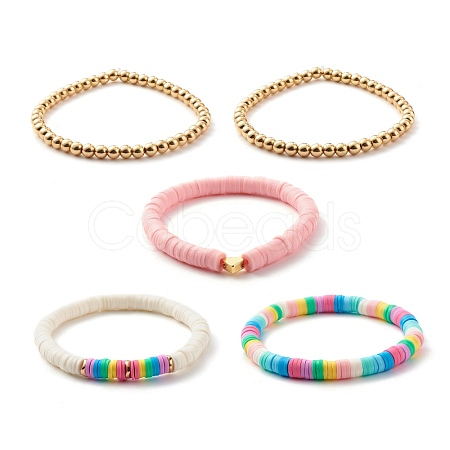 Synthetic Hematite & Polymer Clay Heishi Beads Stretch Bracelets Set BJEW-JB07429-01-1
