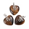 Natural Tiger Eye Pendants, with Platinum Tone Brass Ice Pick Pinch Bails, Heart, 35~36x30~31x9mm, Hole: 7~8x5mm