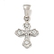 304 Stainless Steel Cubic Zirconia Pendants, Cross Charm, Stainless Steel Color, 18x13x2mm, Hole: 6x3mm