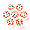 Transparent Glass Enamel Beads, Hand Drawn Beads, Round with Wave, Dark Orange, 14x13mm, Hole: 1.8mm