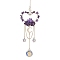 Natural Amethyst Chip Beads with Brass Finding Pendant Decorations, Heart Hanging Suncatcher, 260mm