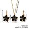 Rustic Style Brass Enamel Flower Jewelry Set, Hoop Earrings & Pendant Necklaces Set for Women, Black