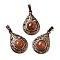 Synthetic Goldstone Pendants, Brass Teardrop Charms, Red Copper, Lead Free & Cadmium Free, 30x19.5x7.5mm, Hole: 5x8mm