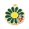 Alloy Enamel Pendants, Golden, Daisy with Ladybird Charm, Green, 18.5x16x3mm, Hole: 1.6mm, 10pcs/set