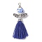 Porcelain Beaded with Polycotton Tassel Big Pendants, Angel, Dark Blue, 54.5x34x10.5mm, Hole: 2.5mm