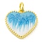 Brass Enamel Pendants, with Glitter and Jump Ring, Long-Lasting Plated, Real 18K Gold Plated, Heart Charm, Sky Blue, 15x15x3mm, Hole: 3.5mm