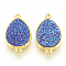 Druzy Resin Links connectors, with Golden Tone Brass Findings, teardrop, Cornflower Blue, 22~23x13.5x4~5mm, Hole: 1mm