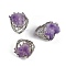 Nuggets Natural Amethyst Finger Rings, Platinum Tone Brass Adjustable Rings, 21~24mm, Inner Diameter: 18mm