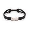 201 Stainless Steel Rectangle Link Bracelet with PU Leather Cord for Men Women BJEW-G649-07P-03-2