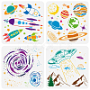 4Pcs 4 Styles Sea Animals Theme PET Hollow Out Drawing Painting Stencils DIY-WH0394-0256-1