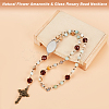 Natural Flower Amazonite & Glass Rosary Bead Necklace NJEW-PH01485-4