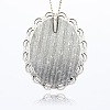 Antique Silver Plated Alloy Glass Oval Pendants GLAA-N0008-03-2