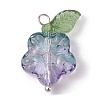 Transparent Glass Flower & Acrylic Leaf Pendants PALLOY-JF02287-01-2