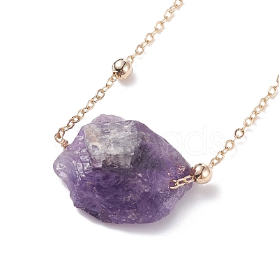 Natural Amethyst Raw Stone Pendant Necklace for Women NJEW-JN03781-03-1