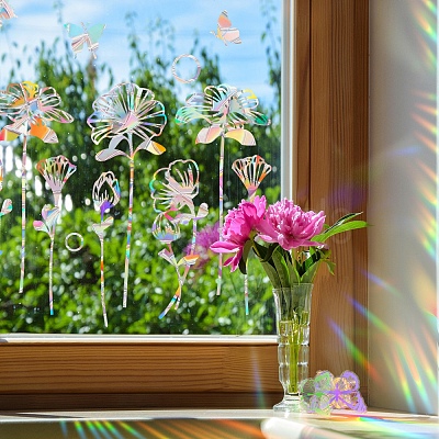 Flower Rainbow Prism Electrostatic Window Stickers PW-WGC86F6-01-1