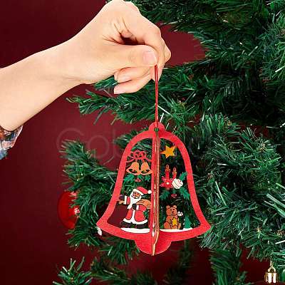 6 Sets 6 Style Christmas Tree & Star & Bell Wooden Ornaments DIY-SZ0003-39-1