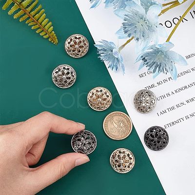 CHGCRAFT 12pcs 3 colors Hollow Alloy 1-Hole Buttons BUTT-CA0001-03-1