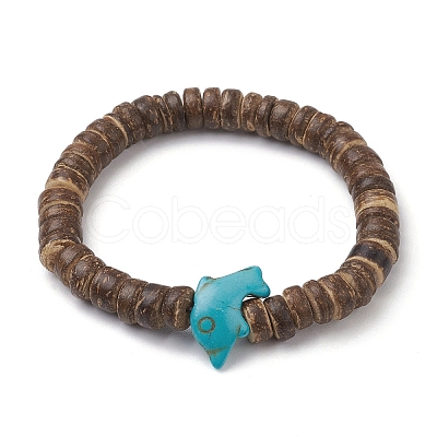 Natural Coconut Rondelle Beaded Stretch Bracelets BJEW-JB10217-01-1