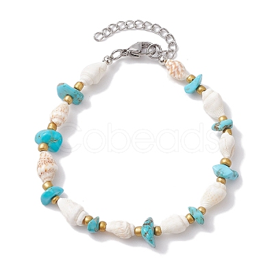 Summer Beach Synthetic Turquoise Chip & Shell Beaded Bracelets for Women BJEW-JB10286-1