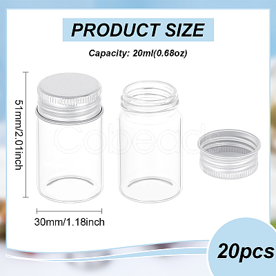 BENECREAT 20Pcs Glass Bead Containers CON-BC0007-31A-1