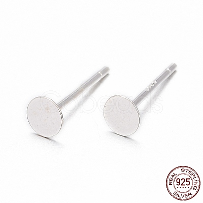 925 Sterling Silver Round Flat Pad Stud Earring Findings STER-T002-200S-1