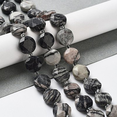 Natural Black Silk Stone/Netstone Beads Strands G-NH0004-037-1