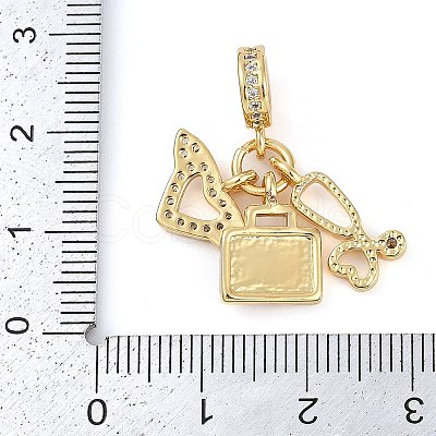 Rack Plating Brass Clear Cubic Zirconia European Dangle Charms KK-P287-14G-1