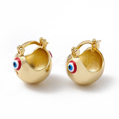 Brass Enamel Evil Eye Half Hoop Earrings EJEW-A093-03G-08-1