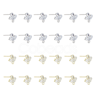 SUPERFINDINGS 24Pcs 2 Color Brass Micro Pave Clear Cubic Zirconia Stud Earring Findings KK-FH0004-79-1