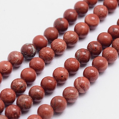 Round Natural Red Jasper Bead Strands G-L419-38-6mm-1