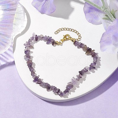 Natural Amethyst Anklets AJEW-AN00592-12-1