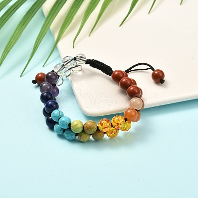 Round Imitation Amber & Mixed Stone Braided Bead Bracelet for Girl Wome X1-BJEW-JB06962-01-1