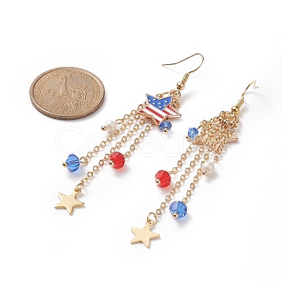 Independence Day Alloy Enamel Star Tassel Dangle Earrings EJEW-TA00188-1