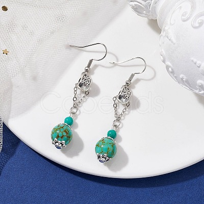 Synthetic GreenTurquoise Dangle Earrings EJEW-JE05621-01-1