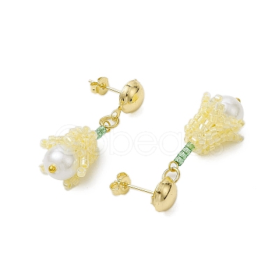 Handmade Glass Seed Beads Flower Stud Earrings EJEW-MZ00277-1