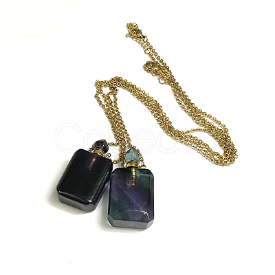 Natural Fluorite Openable Perfume Bottle Pendant Necklaces G-K295-B-G-1