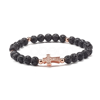 Natural Garnet & Lava Rock Round Beads Stretch Bracelets Set BJEW-JB06982-01-1