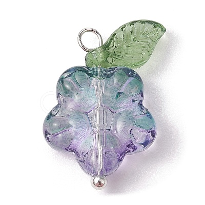 Transparent Glass Flower & Acrylic Leaf Pendants PALLOY-JF02287-01-1