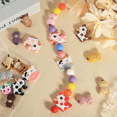 CHGCRAFT 18Pcs 18 Styles Cow/Cattle Food Grade Silicone Beads SIL-CA0002-86-1