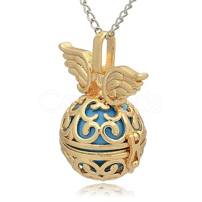 Golden Tone Brass Hollow Round Cage Pendants KK-J233-01G-1