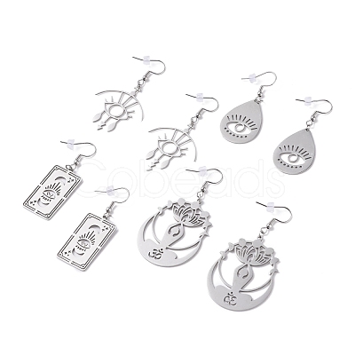 Non-Tarnish Chakra Theme Hollow Charm Dangle Earrings EJEW-JE04719-1