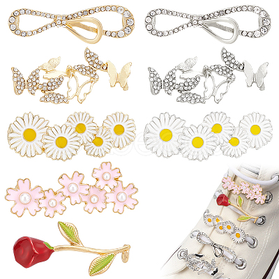 Nbeads 8Pcs 8 Styles Alloy Crystal Rhinestone & Alloy Enamel Shoe Lace Decoration FIND-NB0004-16-1