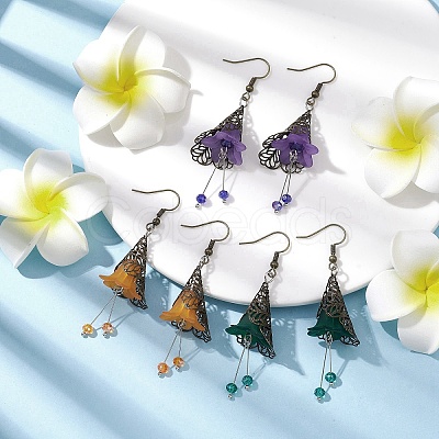 3 Pairs 3 Colors Glass & Acrylic Flower Dangle Earrings EJEW-TA00409-1