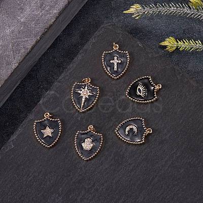 6Pcs 6 Styles Real 18K Gold Plated Brass Micro Pave Clear Cubic Zirconia Enamel Pendants ZIRC-SZ0001-36B-1