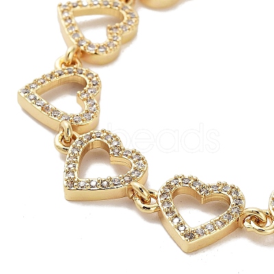 Rack Plating Brass Pave Clear Cubic Zirconia Heart Link Chain Bracelets for Women BJEW-R317-12G-1