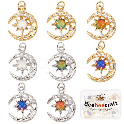 Beebeecraft 8Pcs 8 Colors Brass Micro Pave Clear Cubic Zirconia Glass Pendants KK-BBC0003-79-1