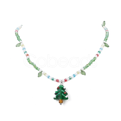 Acrylic Christmas Tree Pendant Necklace NJEW-TA00076-1