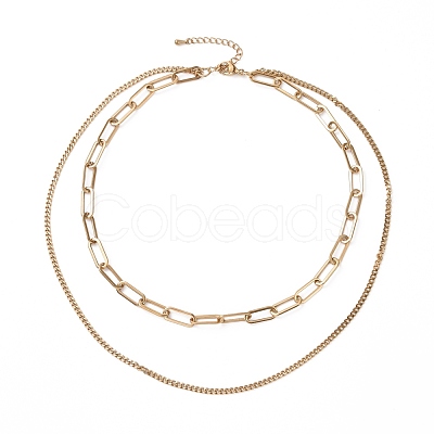 PVD Vacuum Plating 304 Stainless Steel Double Chains Multi Layered Necklace for Women STAS-E155-03G-1