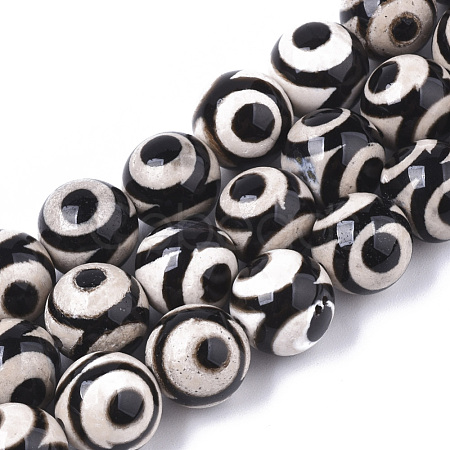 Tibetan Style 3-Eye dZi Beads Strands TDZI-R001-01-1