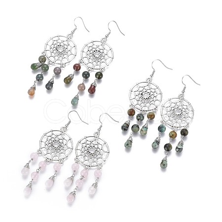Natural Mixed Stone Dangle Earrings EJEW-JE02995-M-1